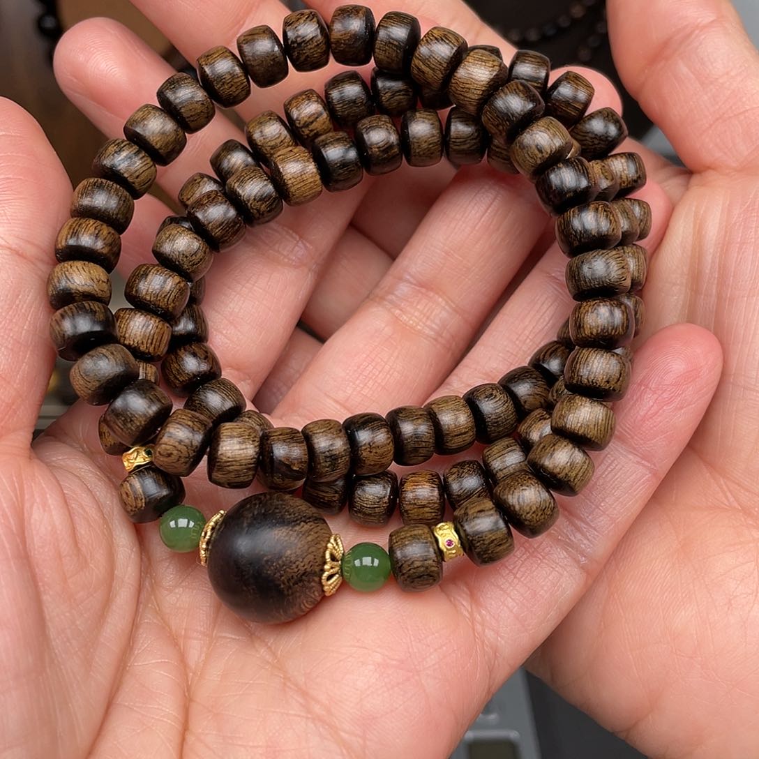 沉香手串越南富森土沉0.8玉化瘤疤
