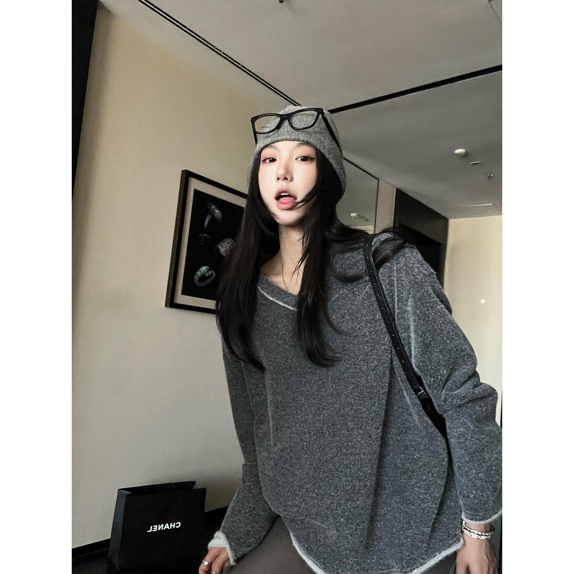 区区欧阳'冰岛绒绒衫'巨巨巨暖!重磅双面绒感肌理V领毛边卫衣