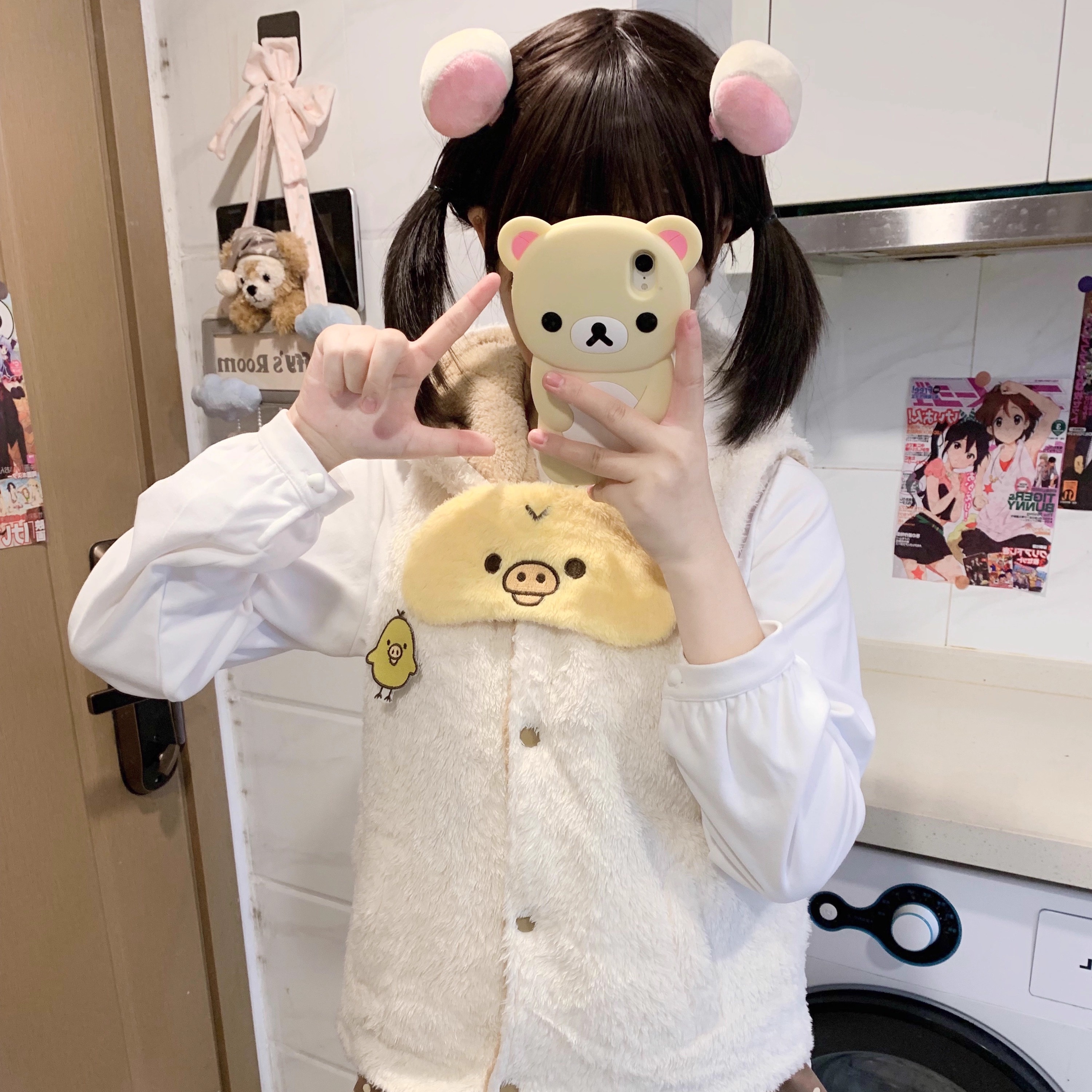 原创【双面轻松熊马甲】柴呼呼少女可爱毛绒两穿马甲软妹25125