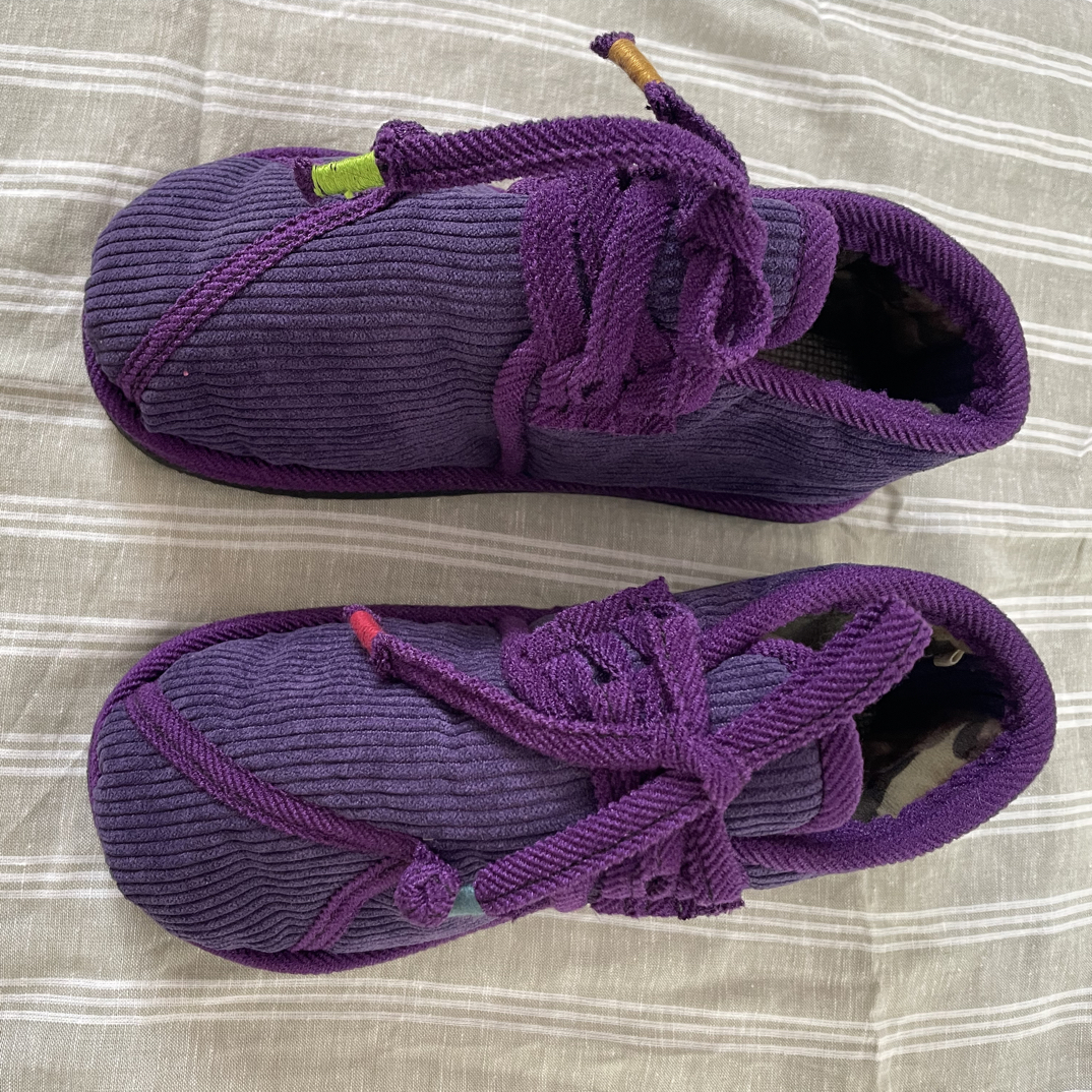 紫色疙瘩扣高帮系带手工复古布鞋，EVA鞋底棉布底垫防滑轻便