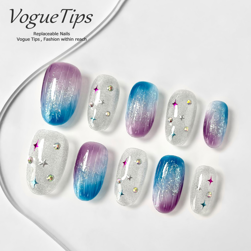VogueTips 星澜舞会手工穿戴甲夏日简约ins风指甲片短椭圆ZB558