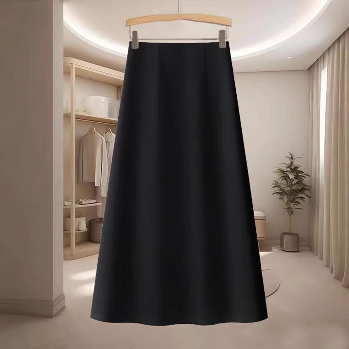 2025年新款百搭秋款半身裙显瘦高腰毛呢时尚黑色女式秋冬半裙