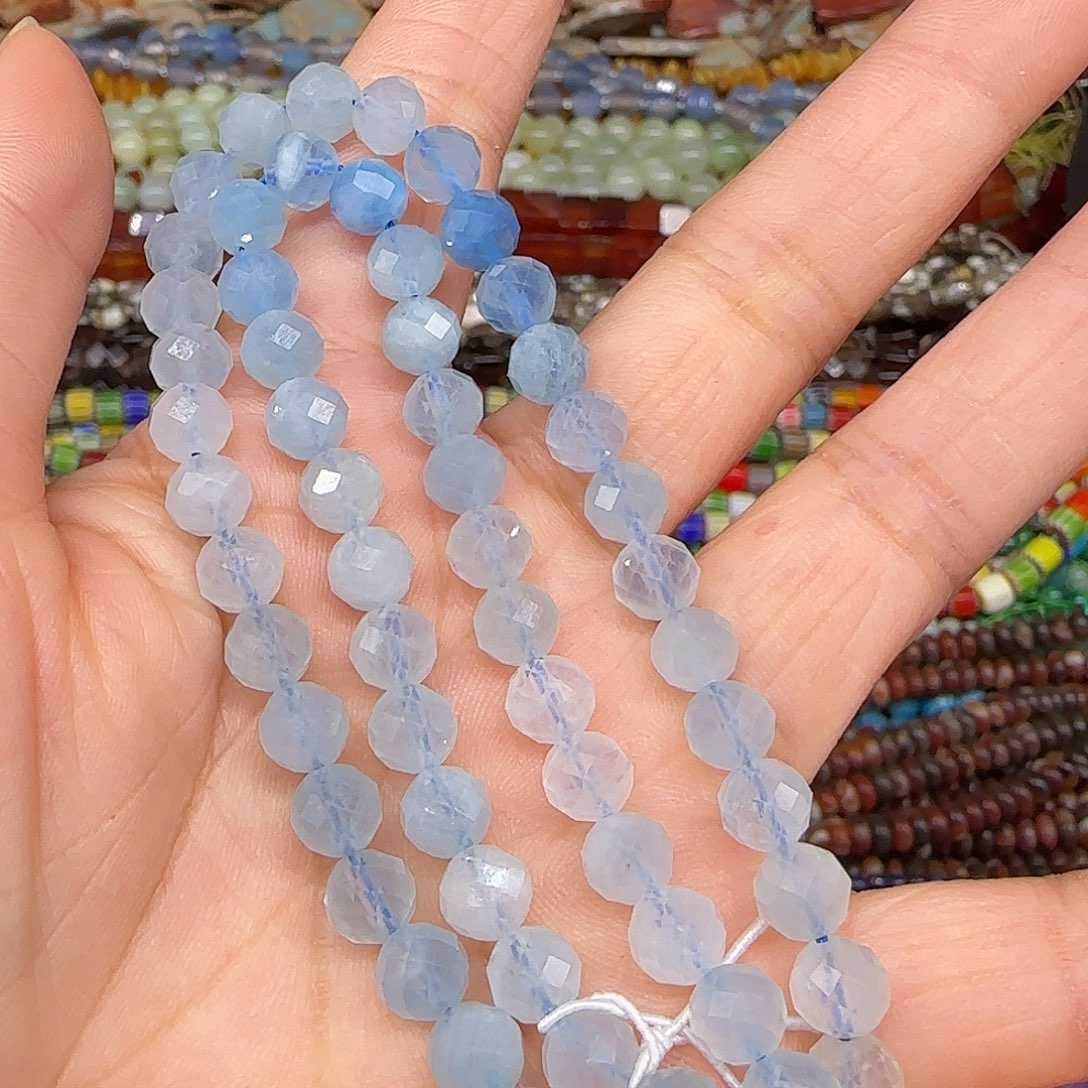 玛瑙/玉髓合金珠宝半成品海蓝宝6mm一条