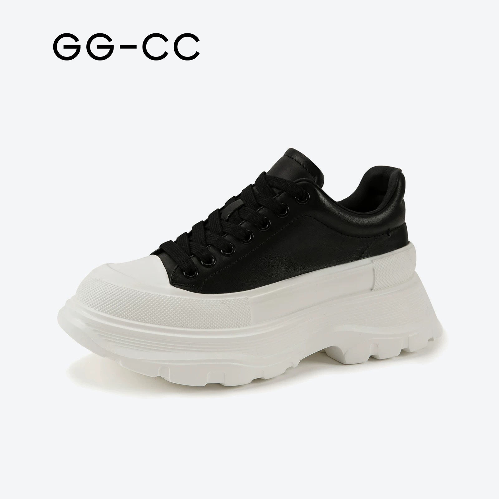 【极简朋克】GGCC真皮厚底小白鞋女秋季松糕鞋百搭增高休闲板鞋