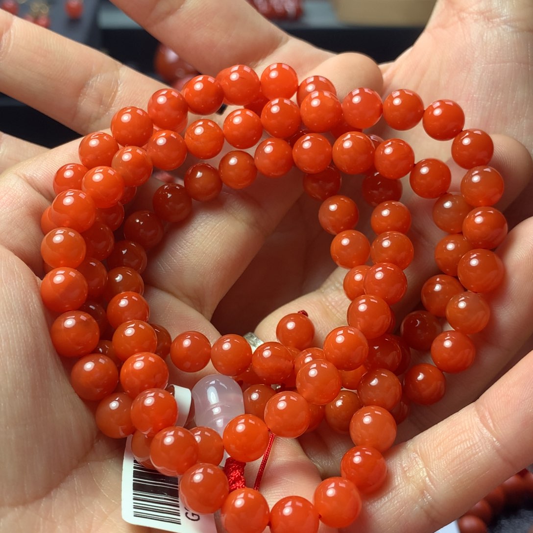 未镶嵌定制南红玛瑙7.5mm柿子红108