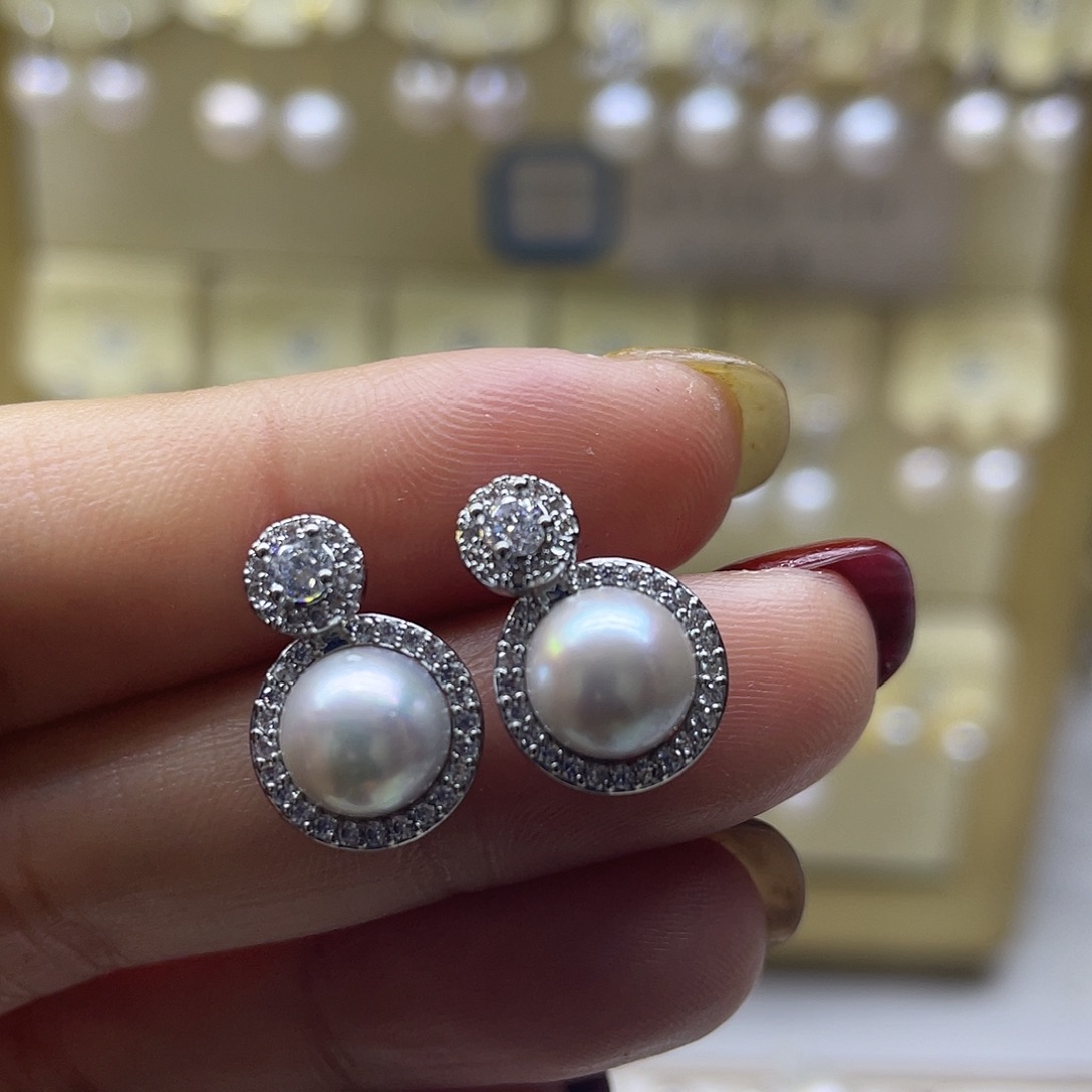 海水珍珠耳饰银S925镶嵌