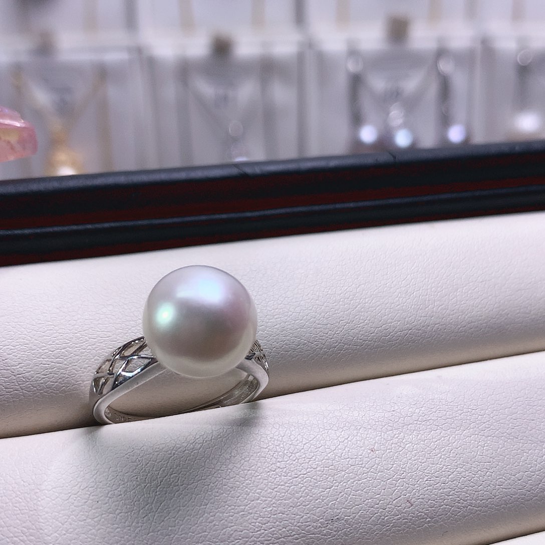 淡水珍珠戒指银S925镶嵌墨*