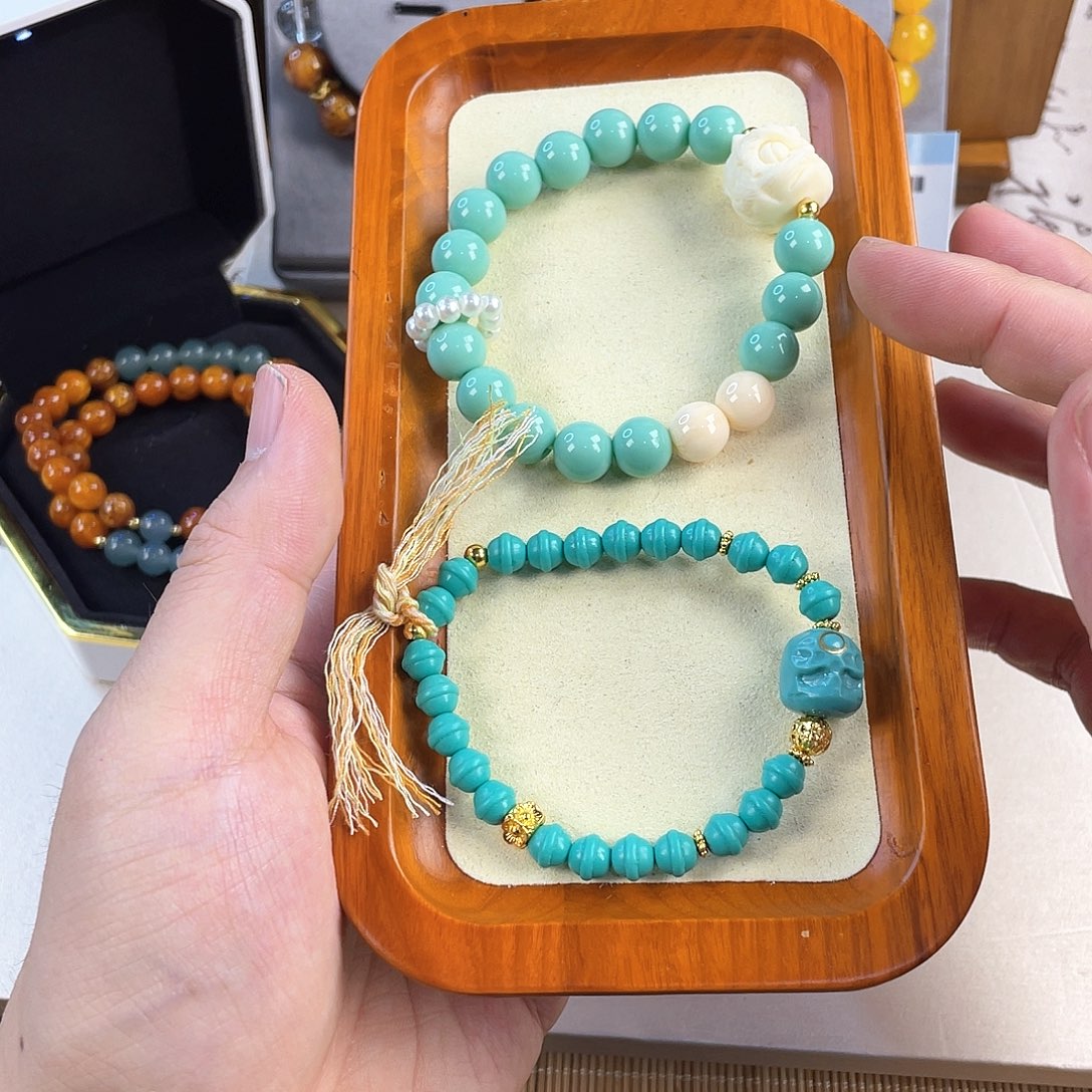 绿松石手饰银S925镀金镶嵌