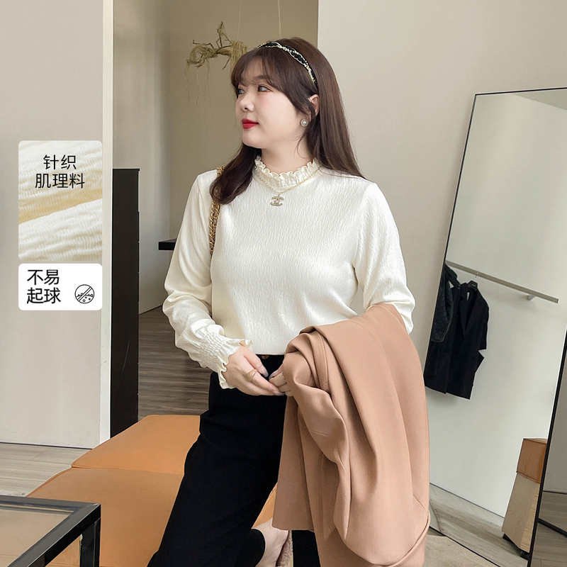 采多宝大码女装胖mm2022秋季新款复古打揽小立领打底衫BDZ0662