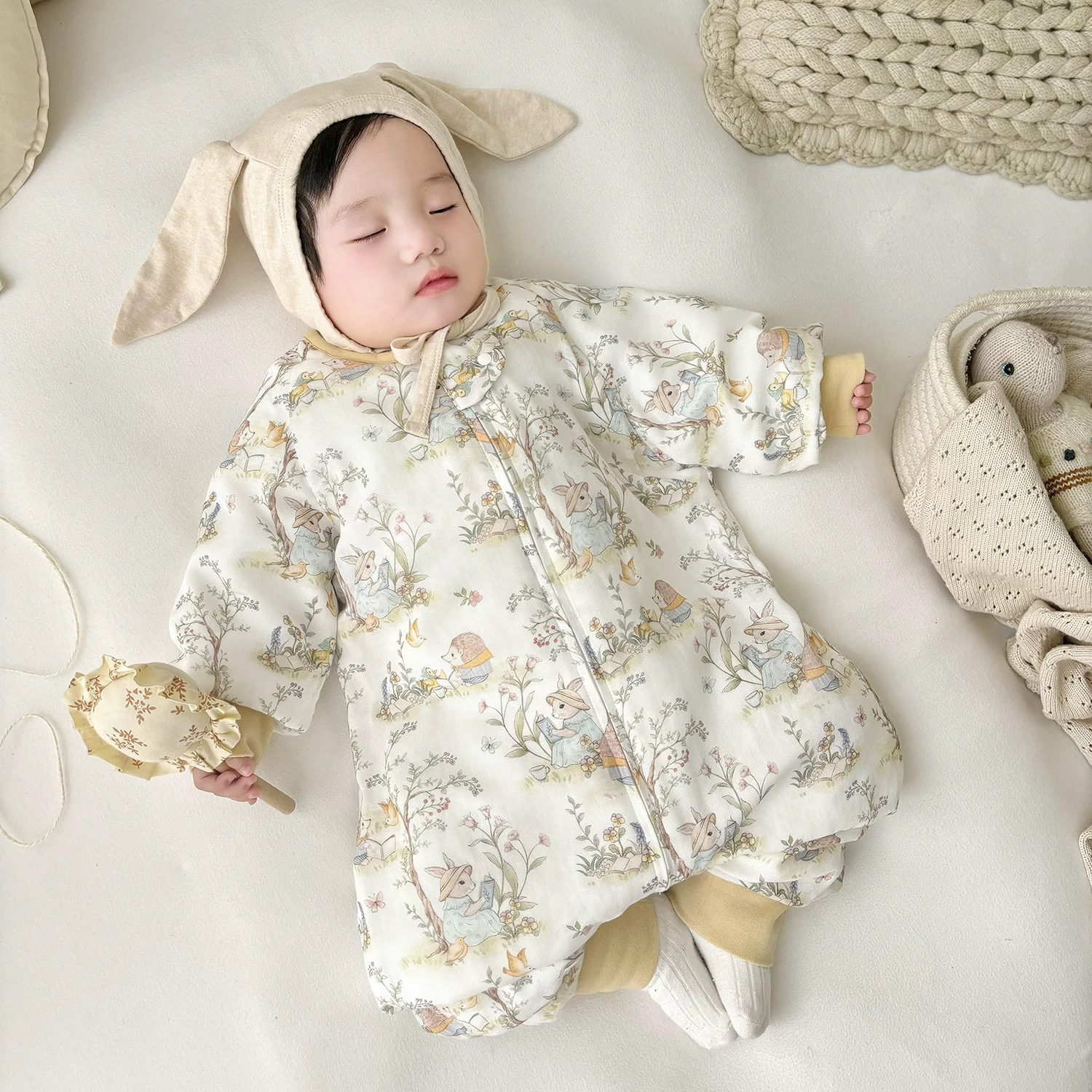 【Ponyo】秋·冬北欧风数码印花竹棉六层分腿睡袋婴幼儿防踢被连体