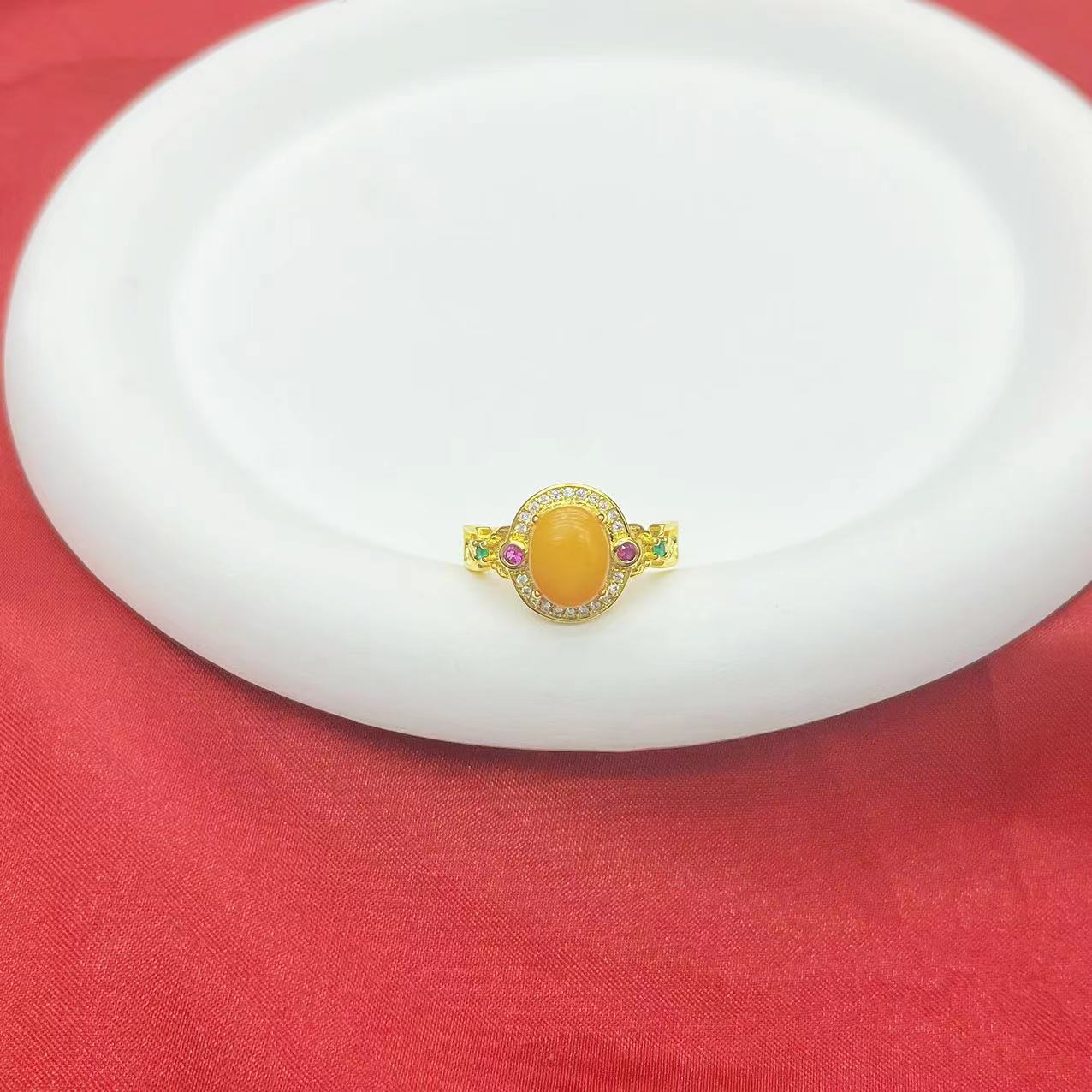 【传杰专属】天然琥珀蜜蜡老蜡豪华大蛋面戒指（赠包装）K362