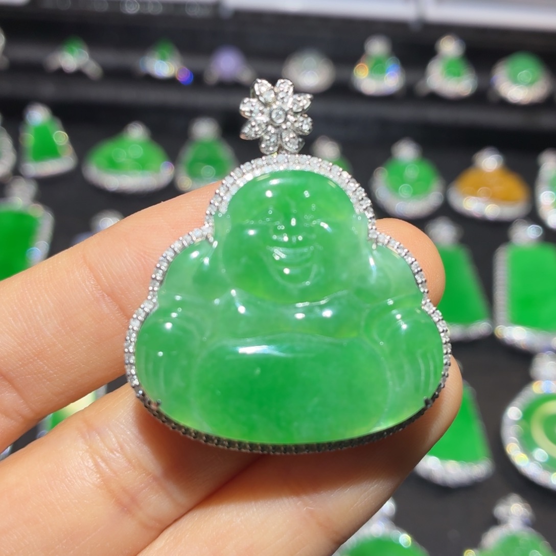 翡翠18K金镶嵌吊坠(不含链)翡翠