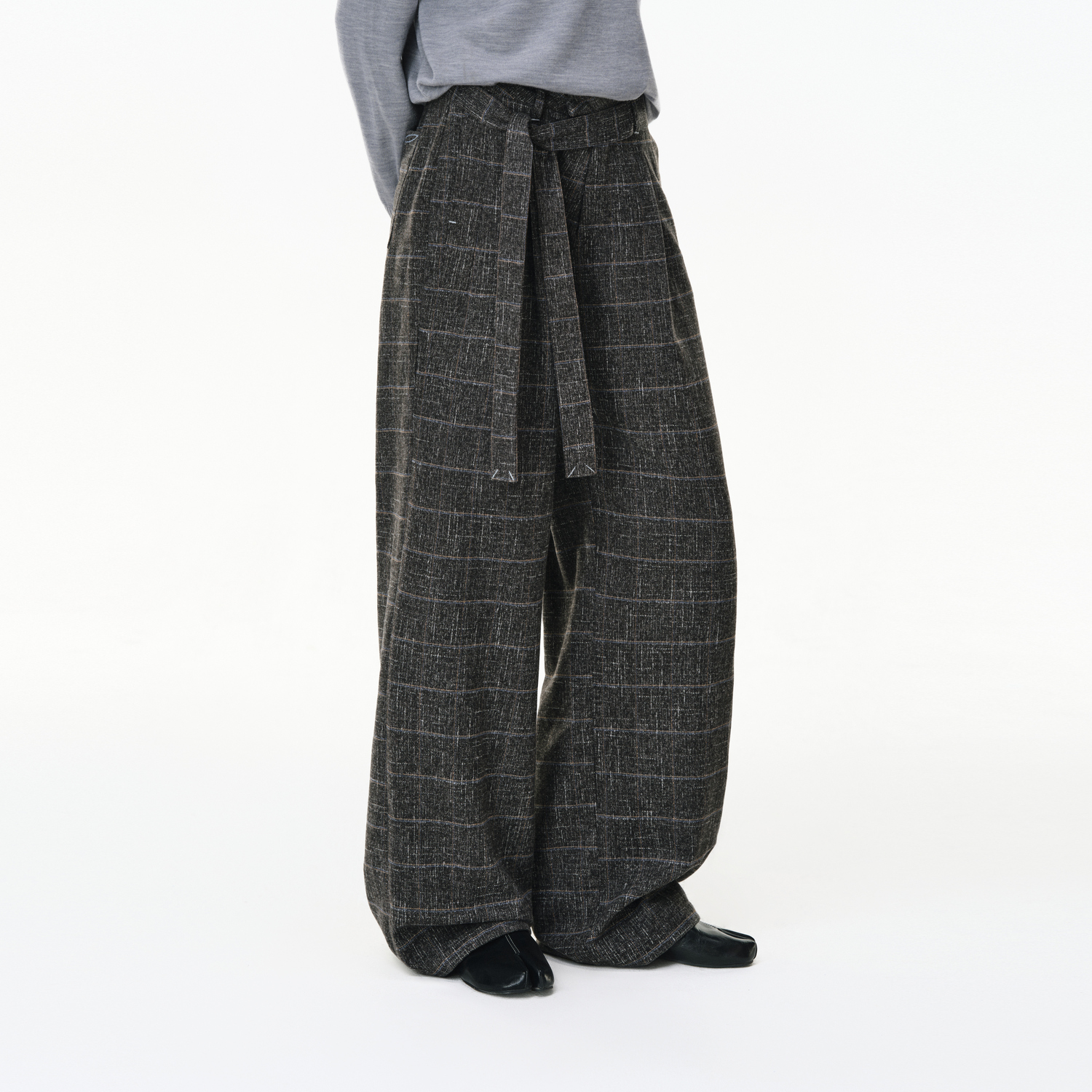 PCLP格纹肌理西裤冬季新款低饱和摩登百搭休闲阔腿直筒宽松长裤子