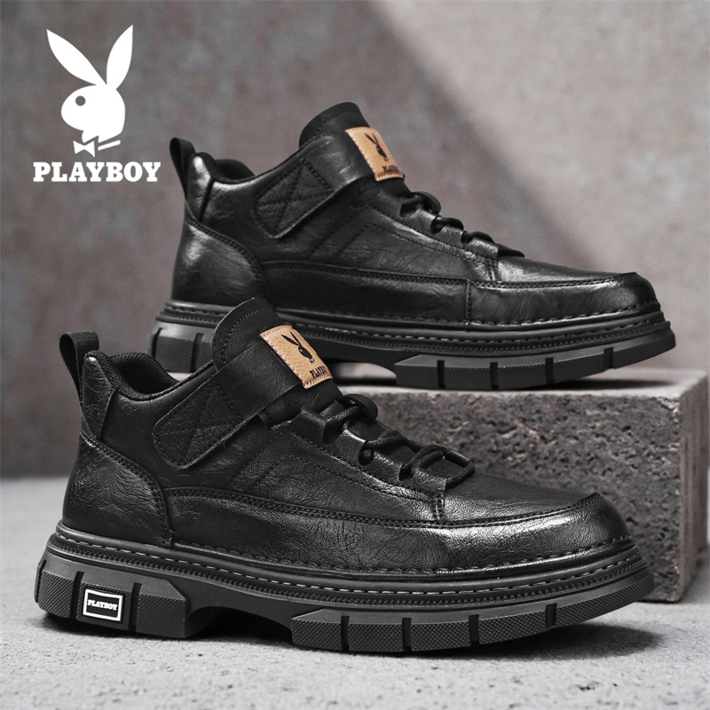 PLAYBOY/花花公男鞋秋季工装板鞋休闲皮鞋男士鞋子高帮厚底马丁靴