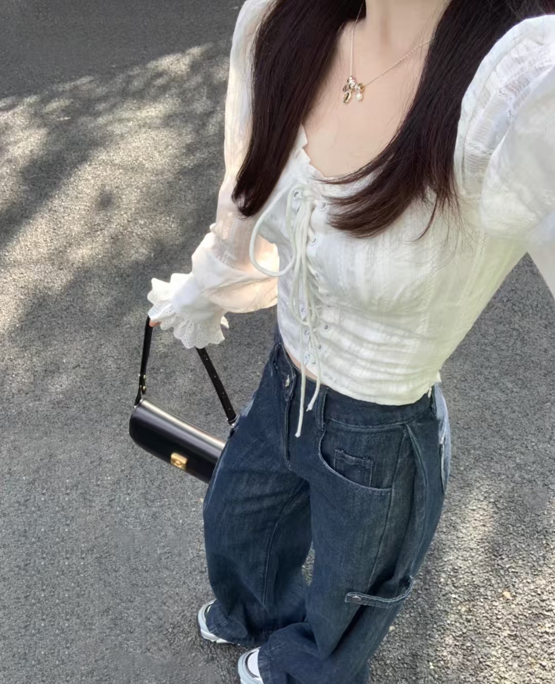 101-300秋季钉珠显瘦衬衫小衫四季通用镂空修身长袖，no退no换