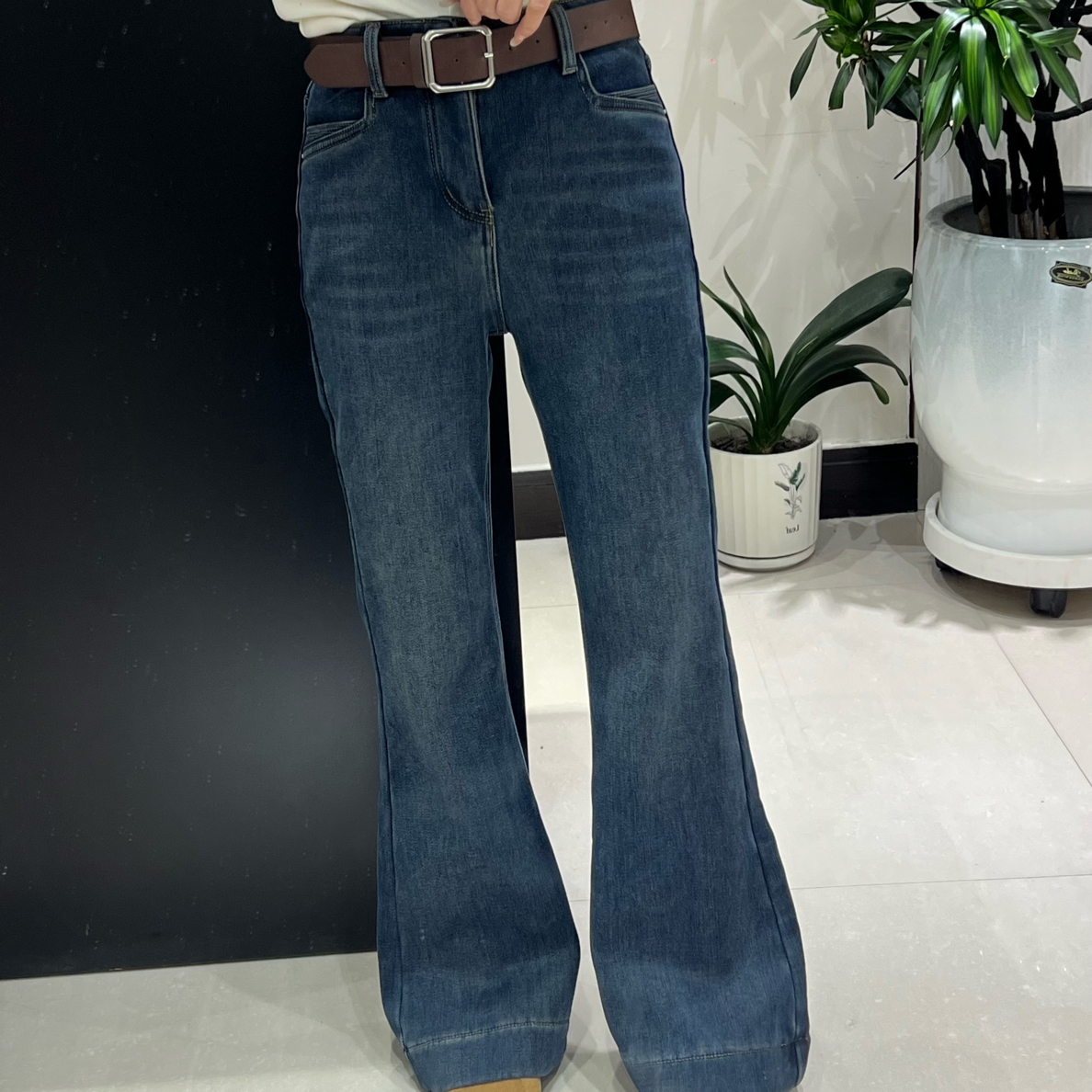 露露家 小个子加绒微喇牛仔裤