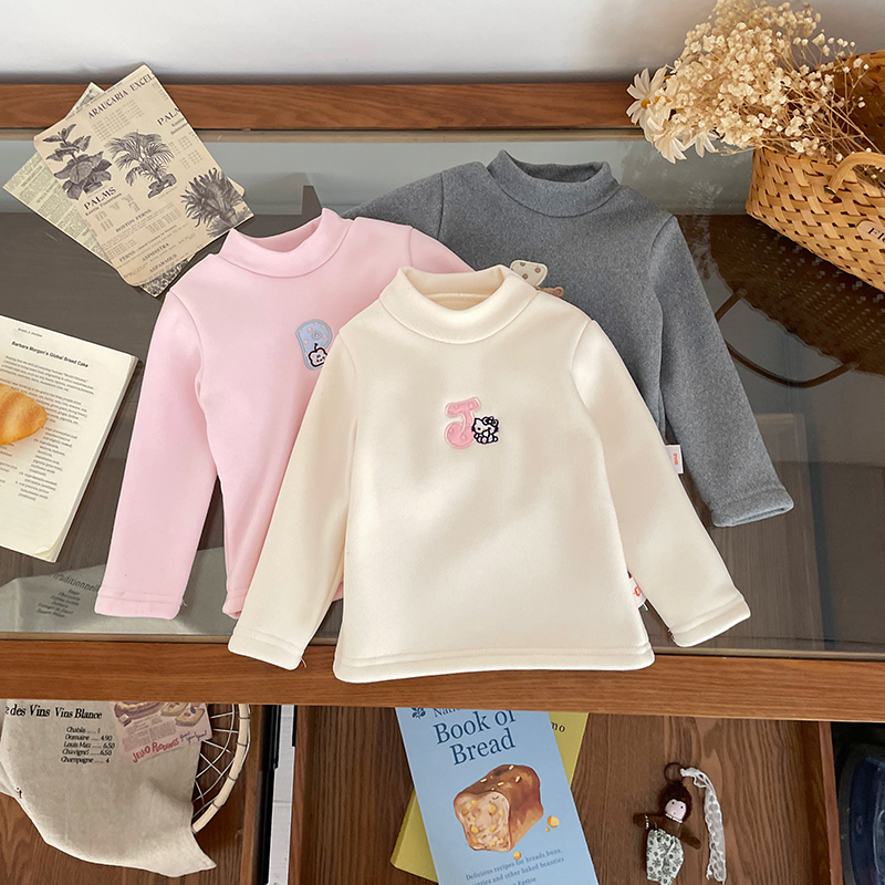 【现货】DY252345冬季新款女宝T恤女童半高领加绒加厚打底衫保暖