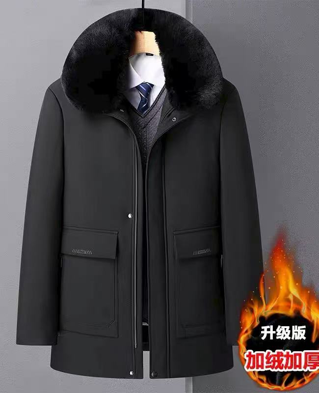 （3号链接拍这里）商务休闲派克服加厚男士棉服仿水貂男士中长款