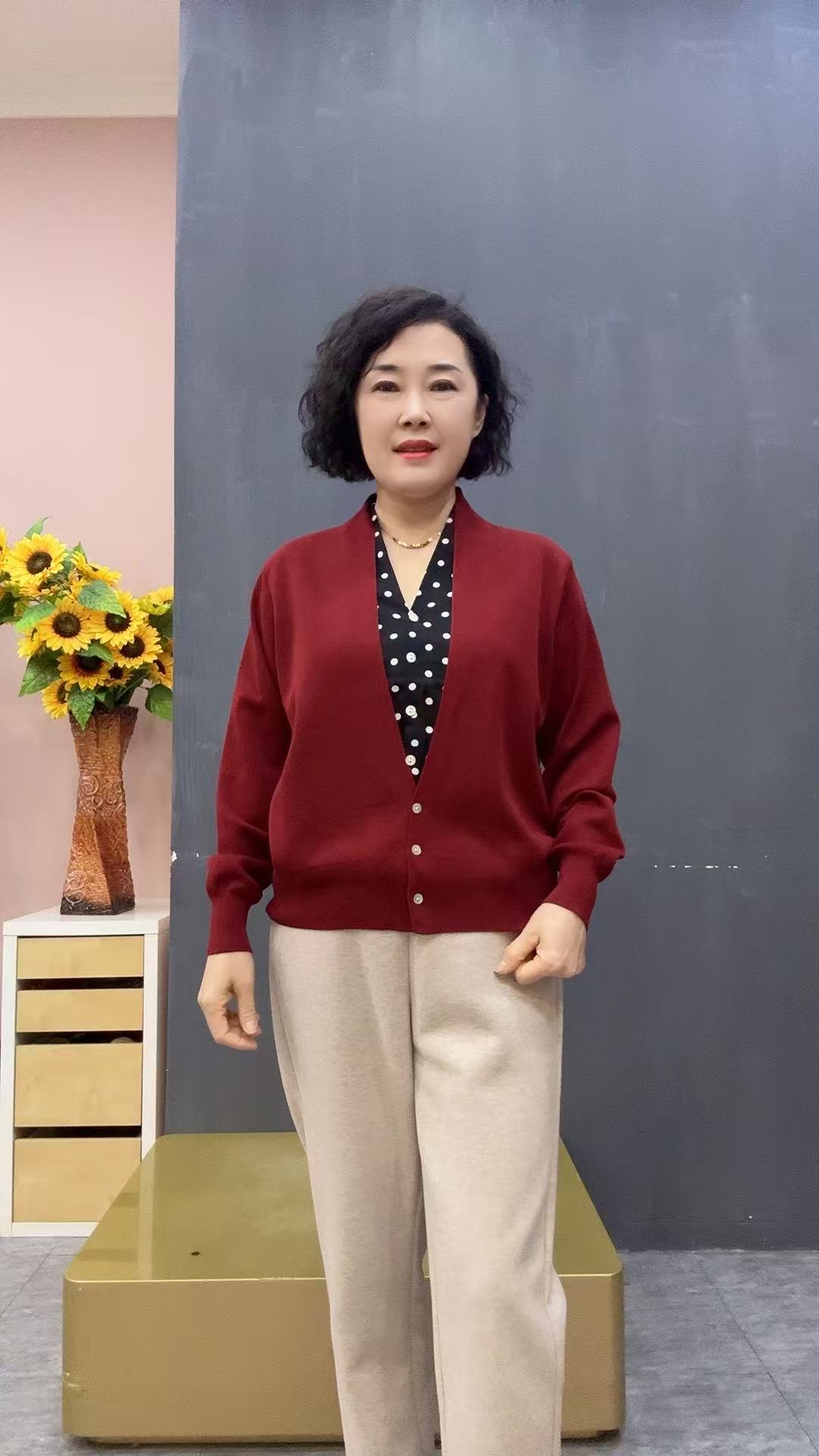 波点假两件淑女风洋气针织衫