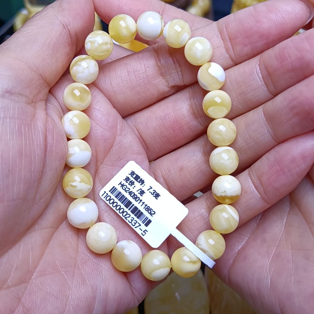 蜜蜡手串未镶嵌俄料蜜蜡瓷白手串