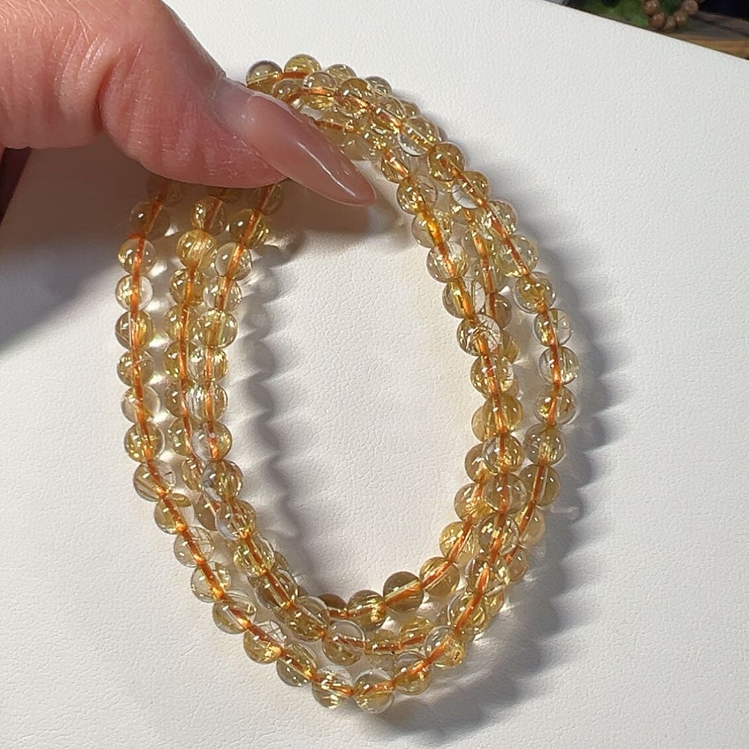 发晶手串未镶嵌天然巴西钛晶5.3mm顺发透体三圈手串