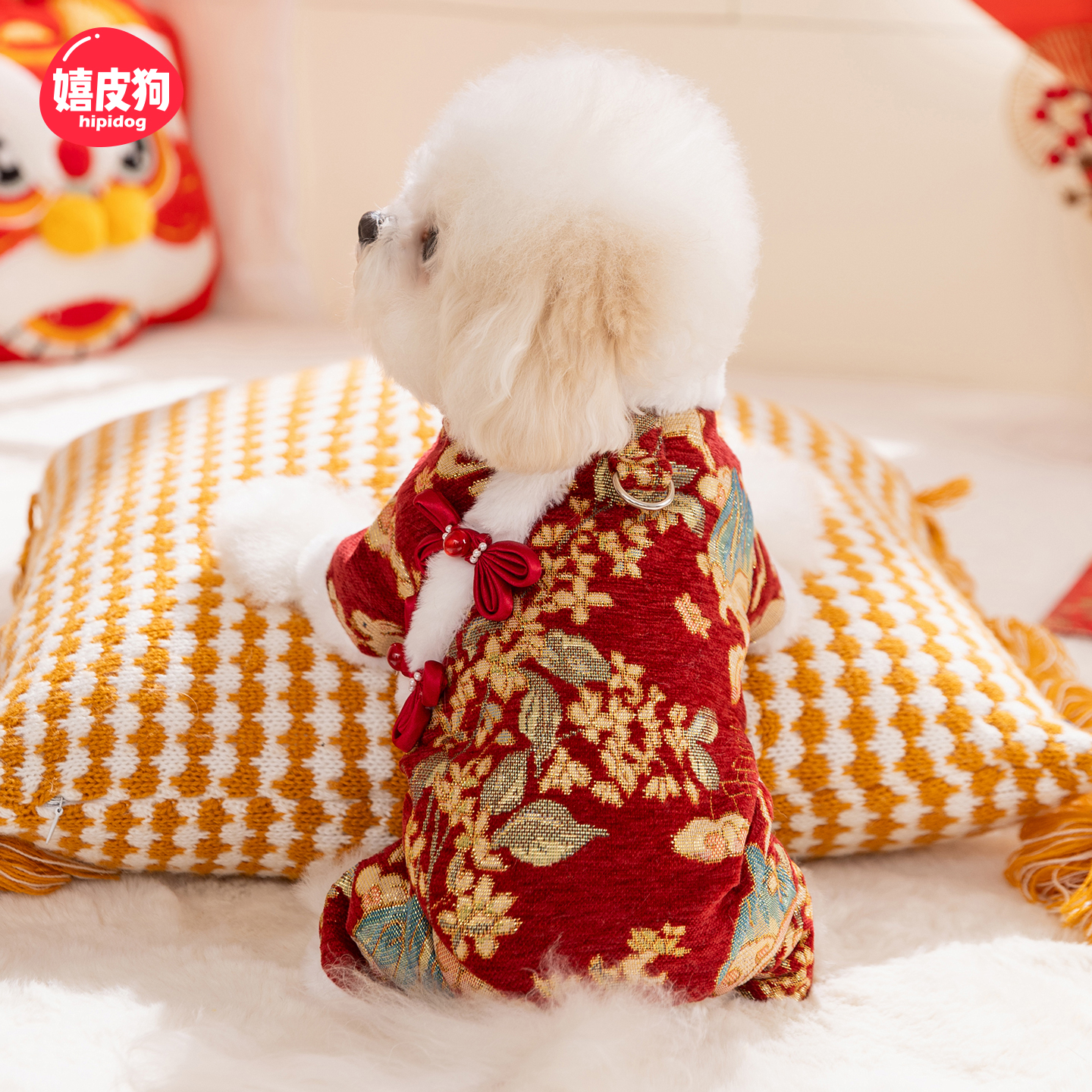 嬉皮狗秋冬季狗狗衣服保暖江山如画四脚新年唐装棉衣宠物衣服6260