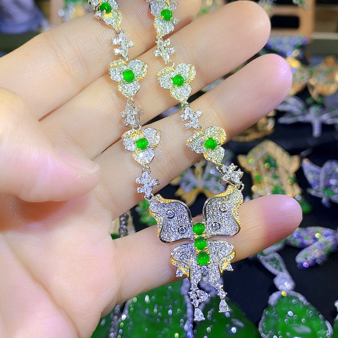 吊坠(不含链)银S925镶嵌翡翠