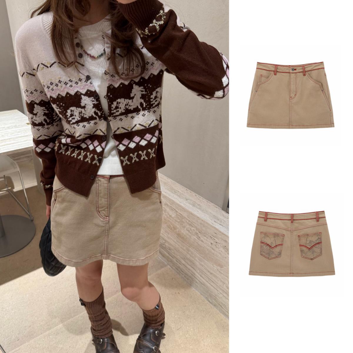 AVVENN2026春高腰显瘦工装风明线半身裙女1290dopdop买手店