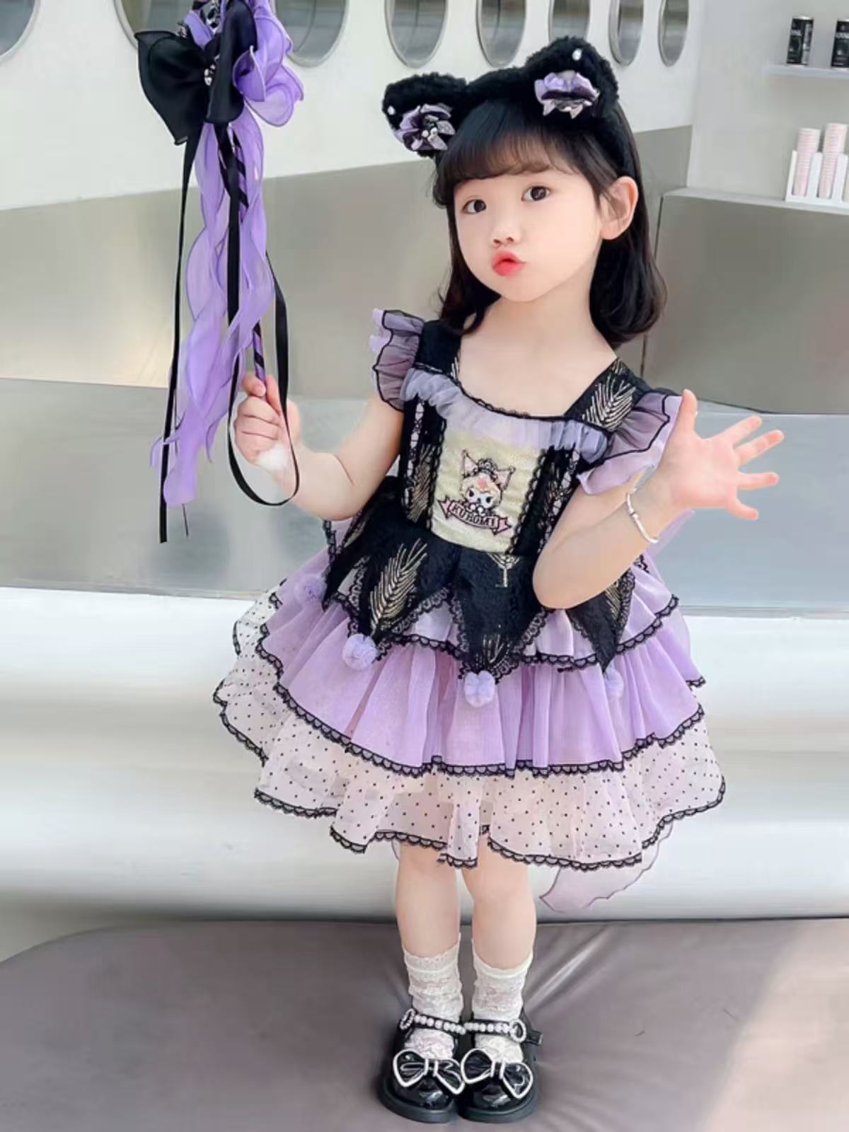 宝宝女孩刺绣卡通动漫连衣裙蓝色短袖女洋气公主裙夏装夏季