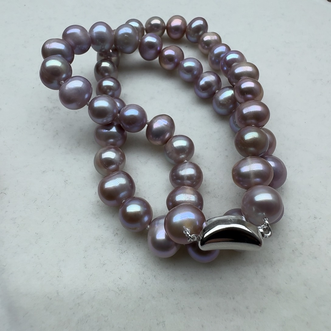 淡水珍珠颈饰银S925镶嵌9-10近圆微瑕