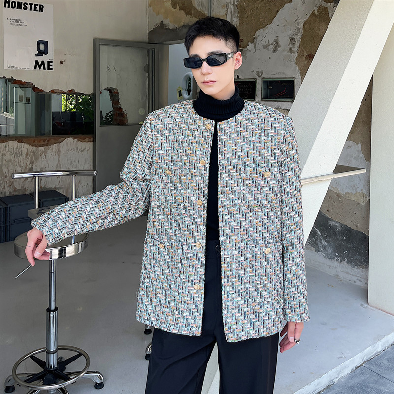6188男士小香风编织面料夹克时尚潮流穿搭造型设计外套