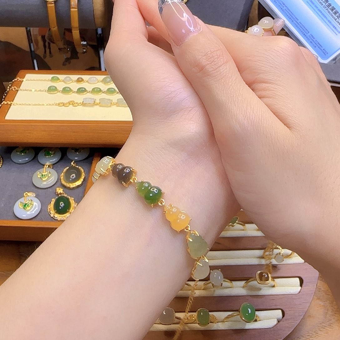 和田玉手链银S925镀金镶嵌多样性发货