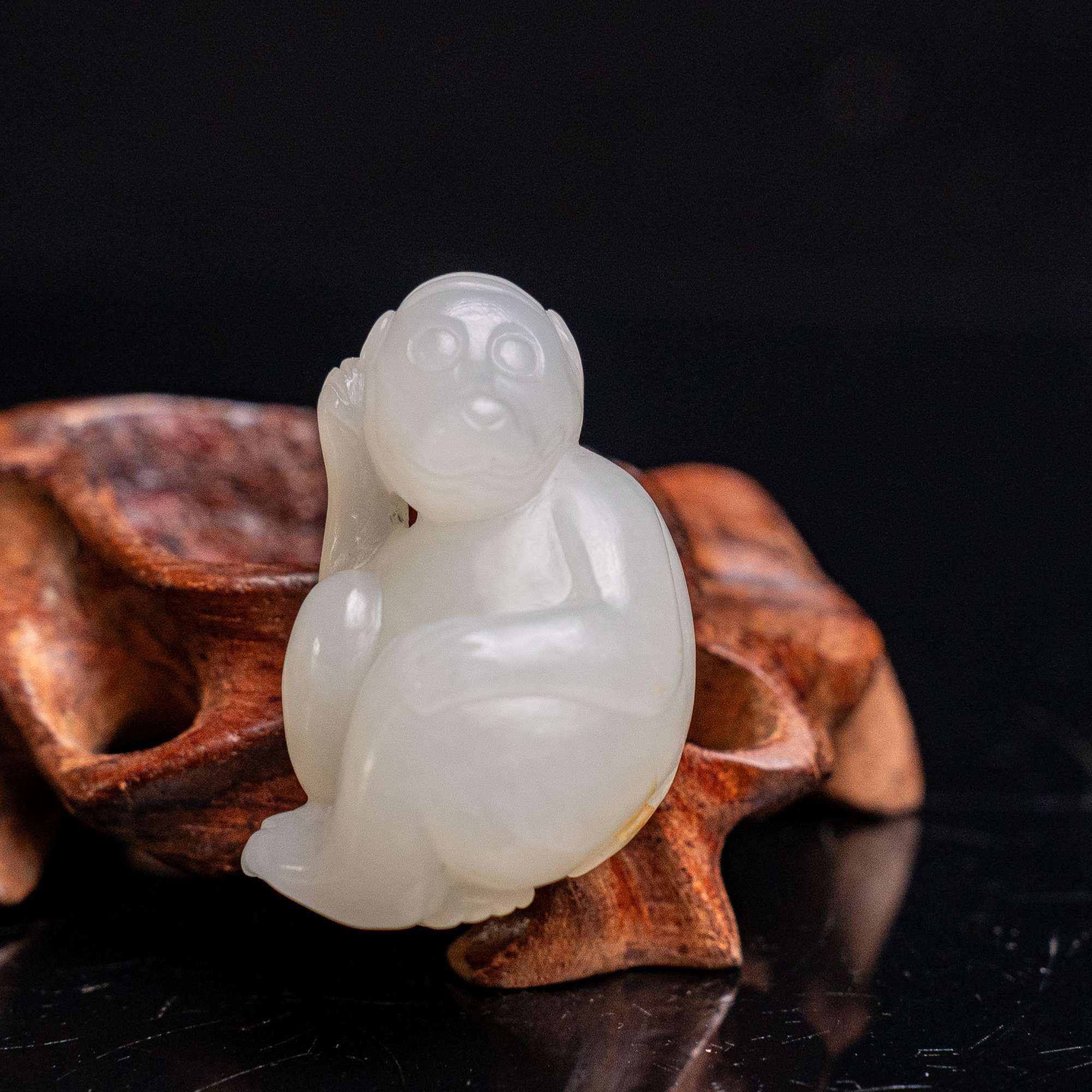 清代和田玉灵猴花件-NX