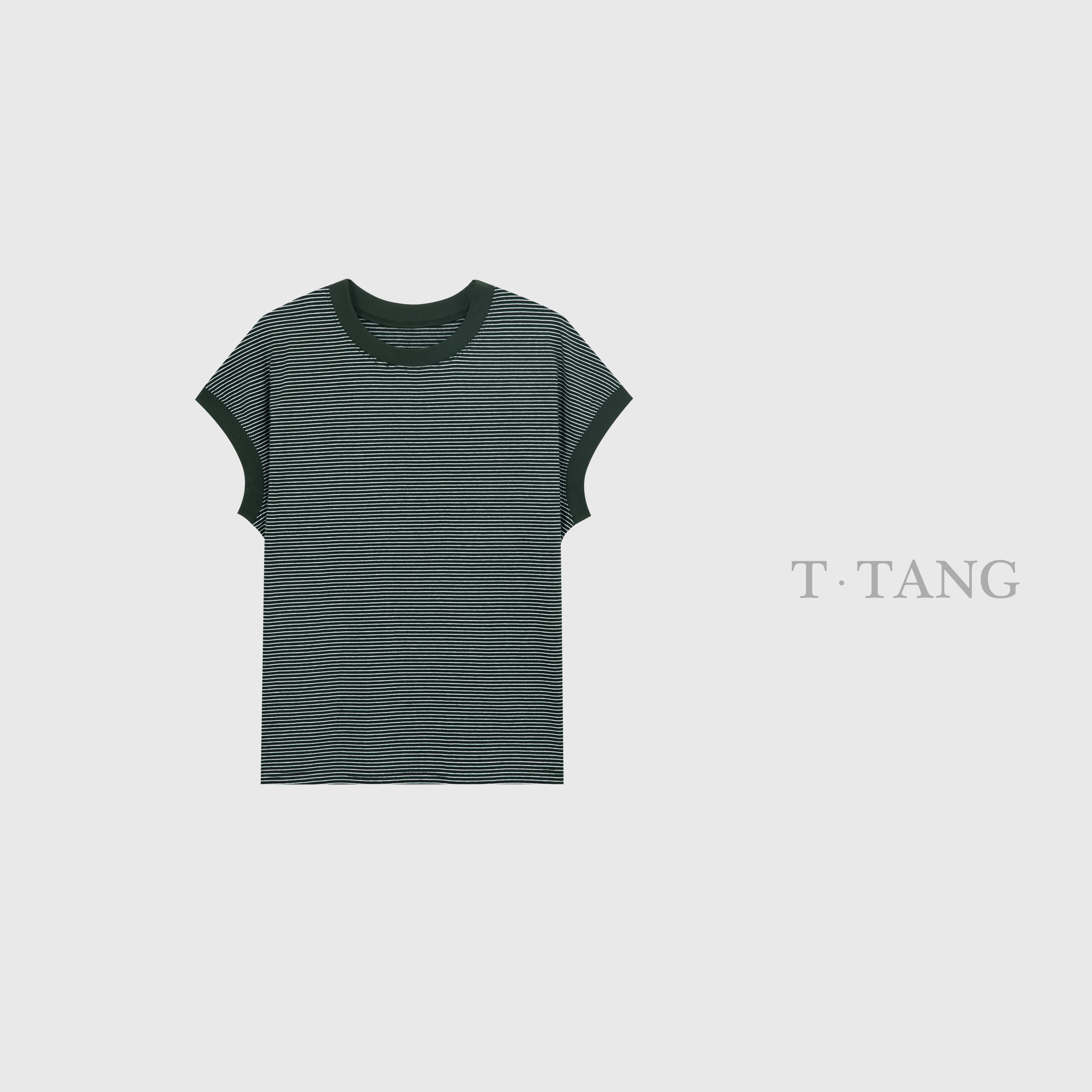 夏季180g色织条纹棉宽松显瘦休闲百搭圆领无袖条纹T恤【6538】