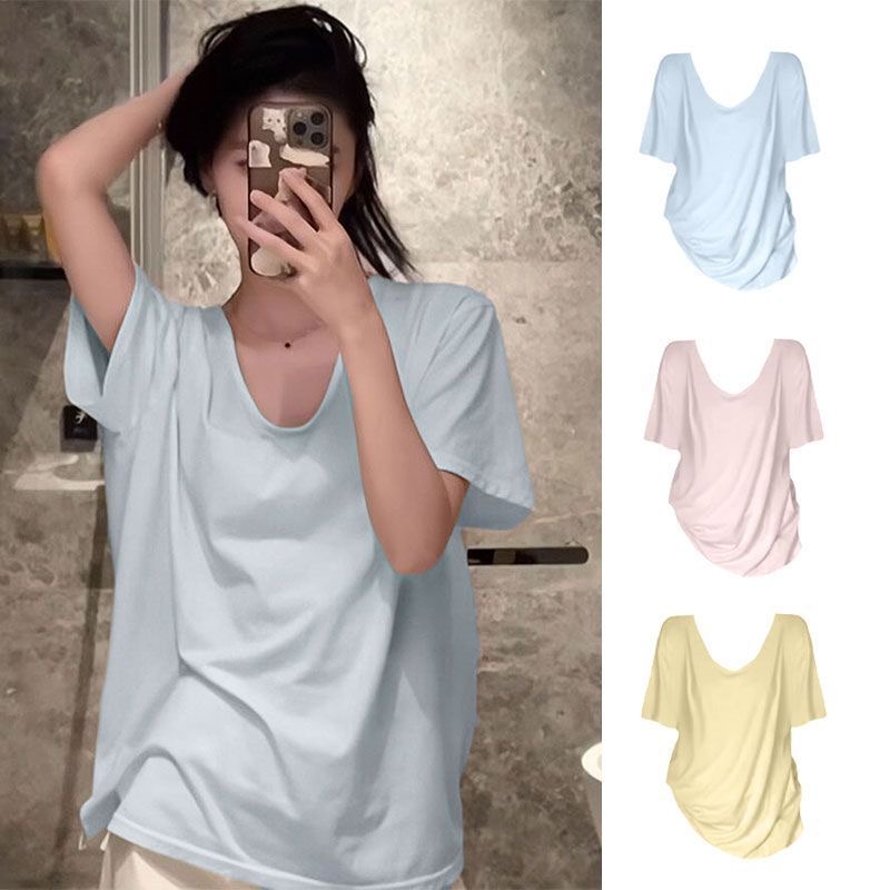 NO退NO换夏季百搭韩版时尚宽松简约v领短袖t恤上衣女显瘦