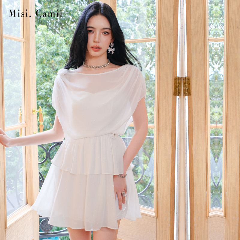 Misi,Camii2025年夏季新款女装银点雪纺无袖连衣裙轻奢时尚感穿搭