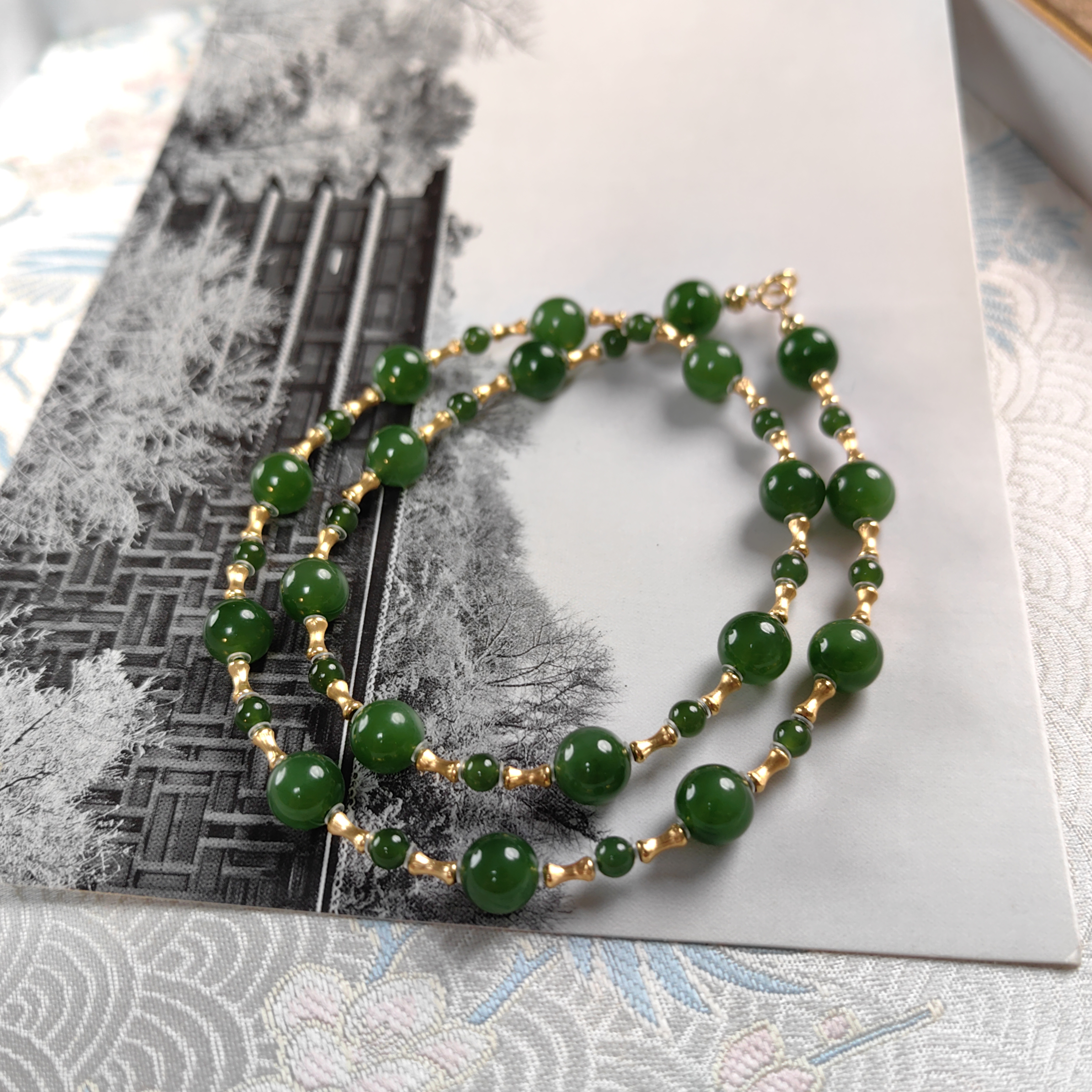 天然和田玉碧玉项链18K金