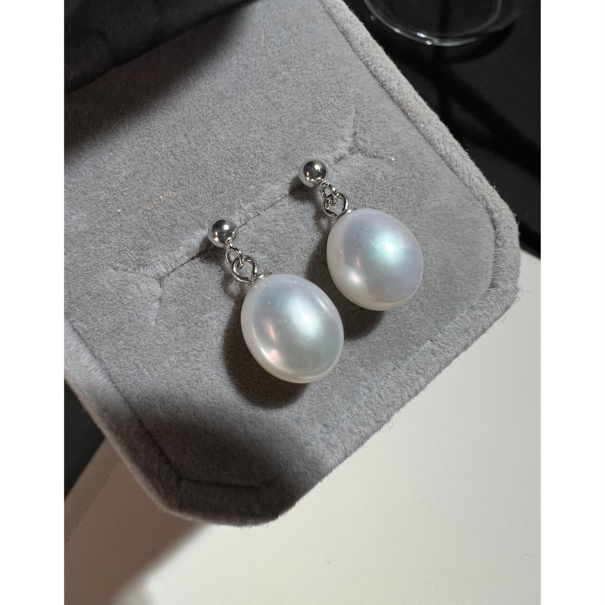 JUNMU高品质天然淡水水滴珍珠耳坠925银简约百搭耳环9-10mm