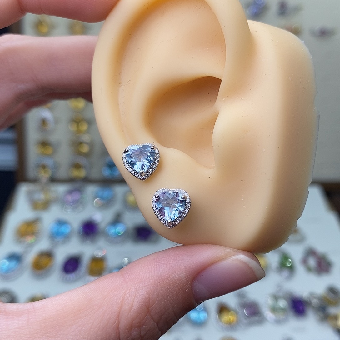 托帕石耳饰银S925镶嵌（需要证书备注）