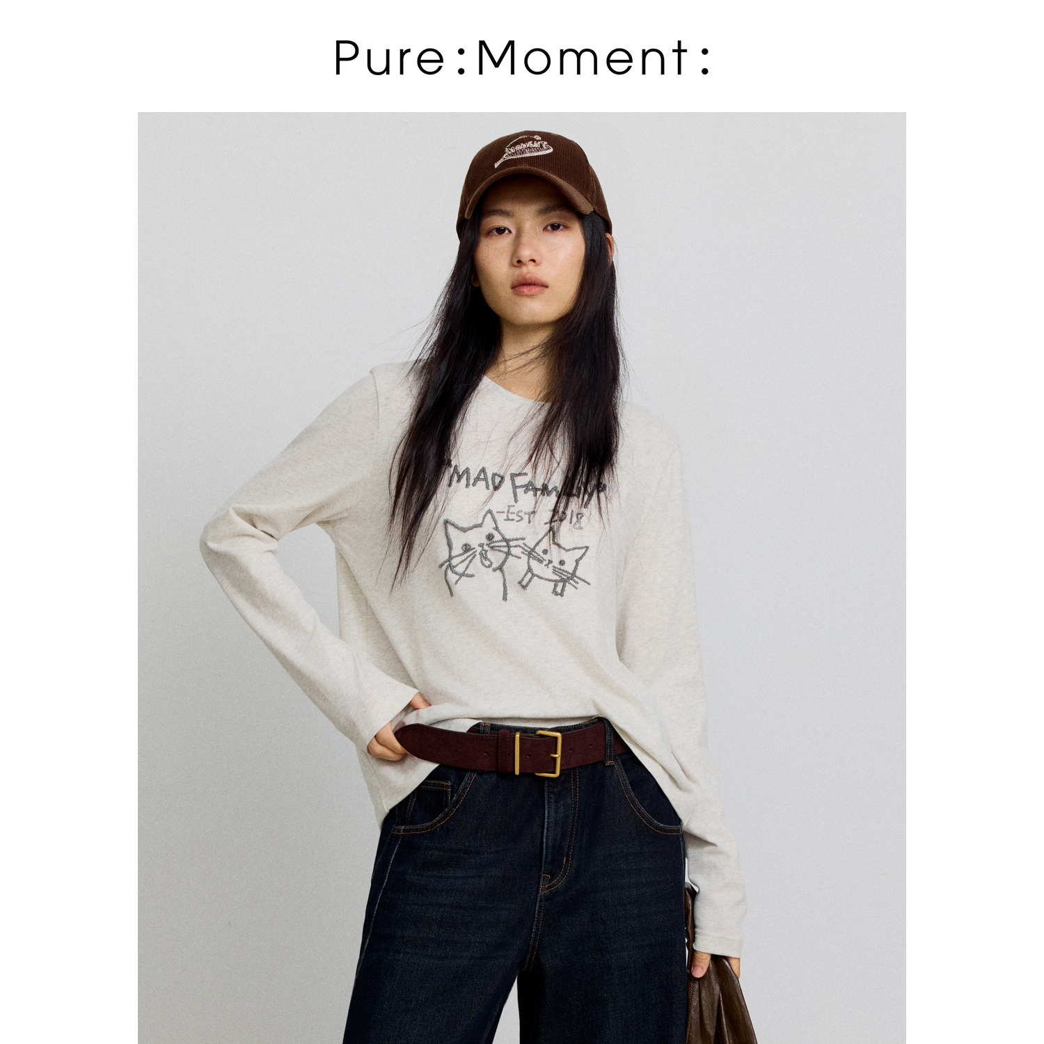小麦檬Pure:Moment: 秋冬休闲简约趣味图案百搭长袖T恤4GB203701