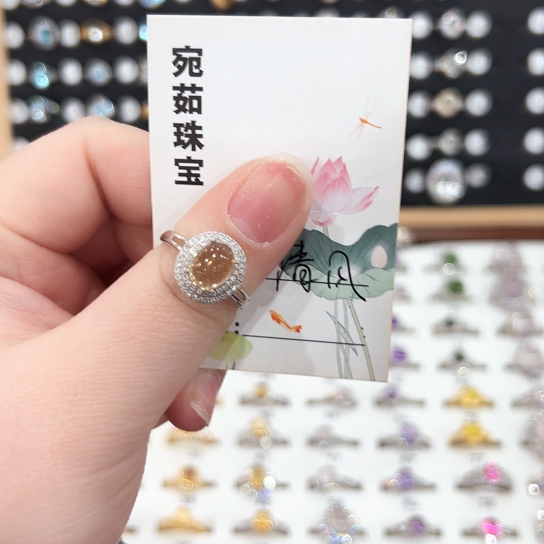 水晶戒指银S925镶嵌浅**风戒指