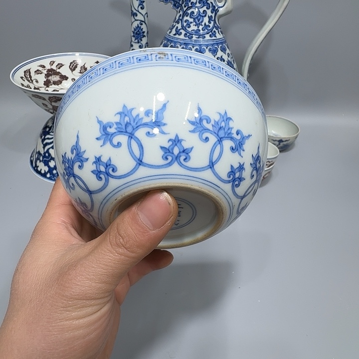轻***茶摆件陶陶瓷纯手工青花碗