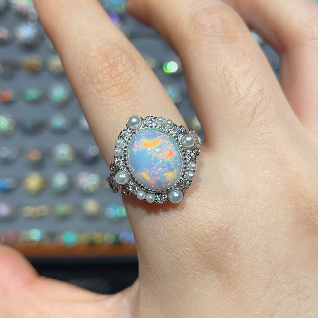 欧泊银S925镶嵌欧泊戒指