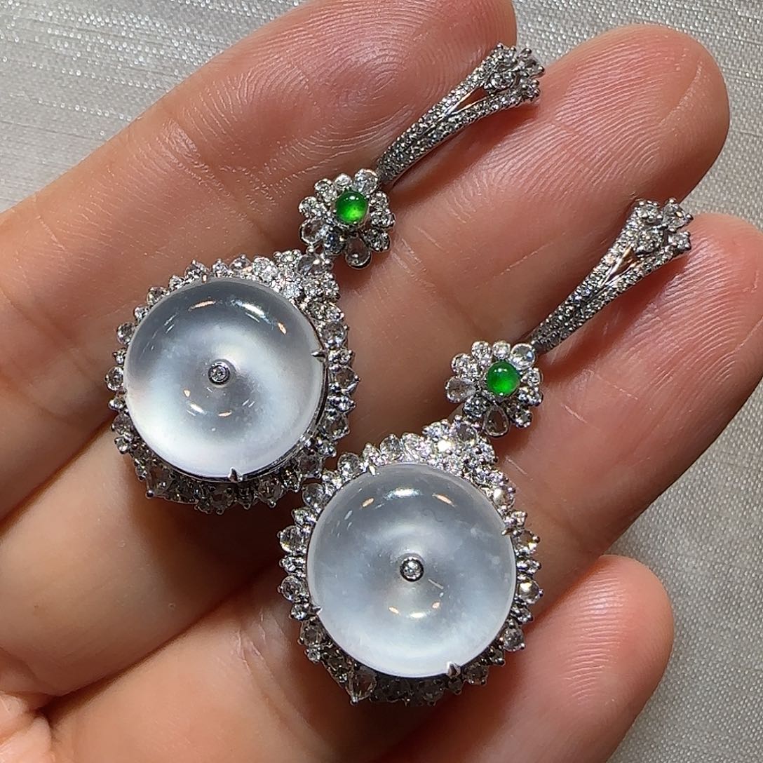 翡翠18K金镶嵌耳饰平安扣耳坠