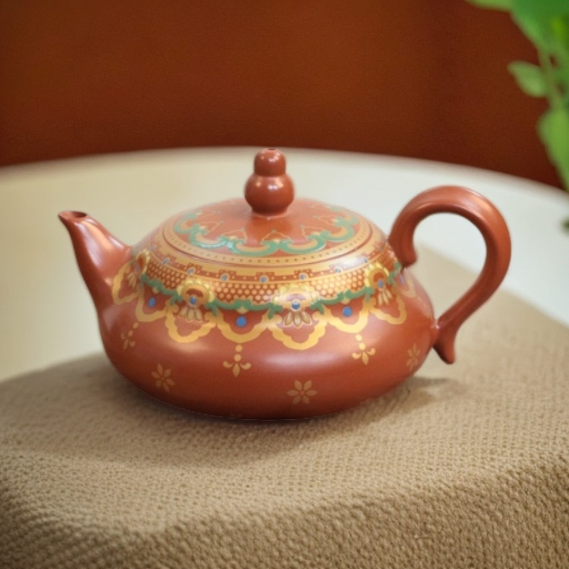 葫芦·珐琅彩潮州手拉壶超薄胎全手工朱泥精致泡茶壶实用