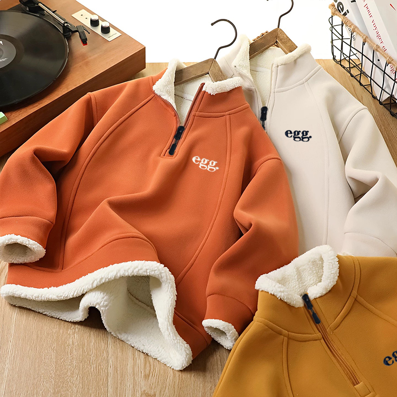 【实体品质】冬款加绒加厚儿童刺绣立领卫衣2025新款韩范中大童上衣