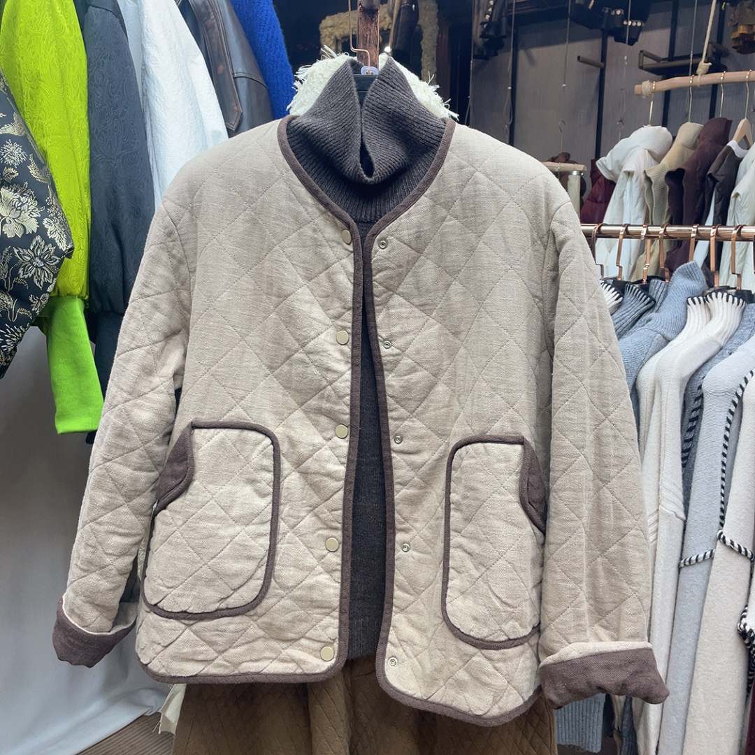 双面格子亚麻棉服