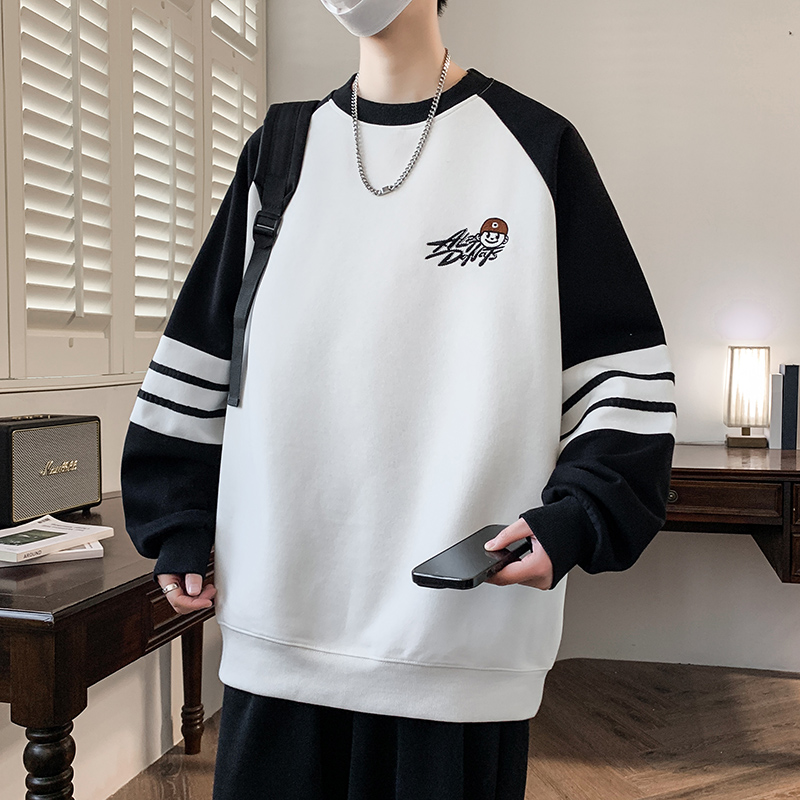 秋季新款青少年圆领卫衣男生港风宽松潮流学生百搭休闲打底衫上衣