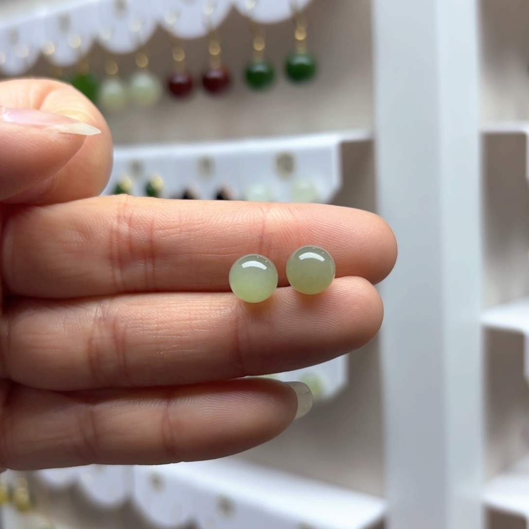 和田玉耳饰银S925镶嵌