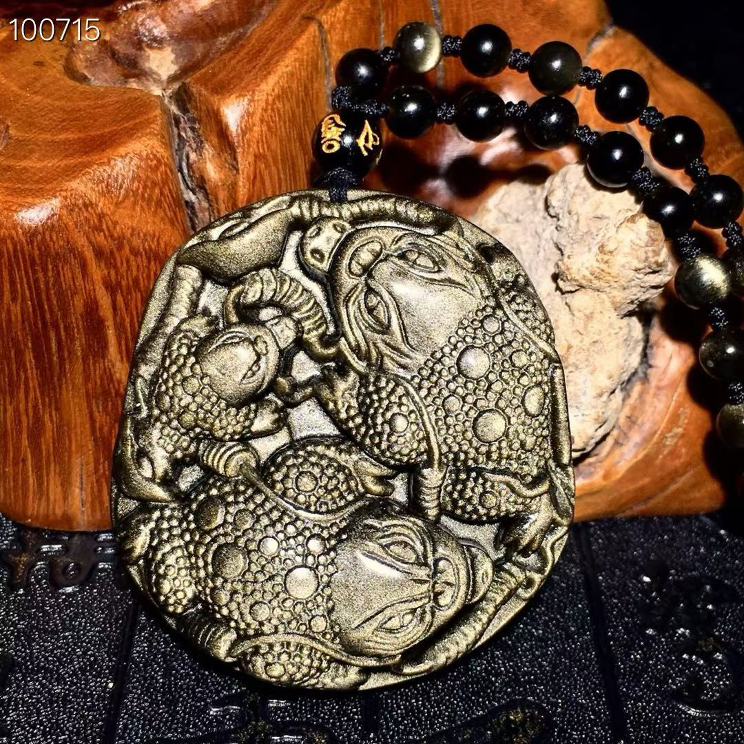 天然金曜石代代有财吊坠